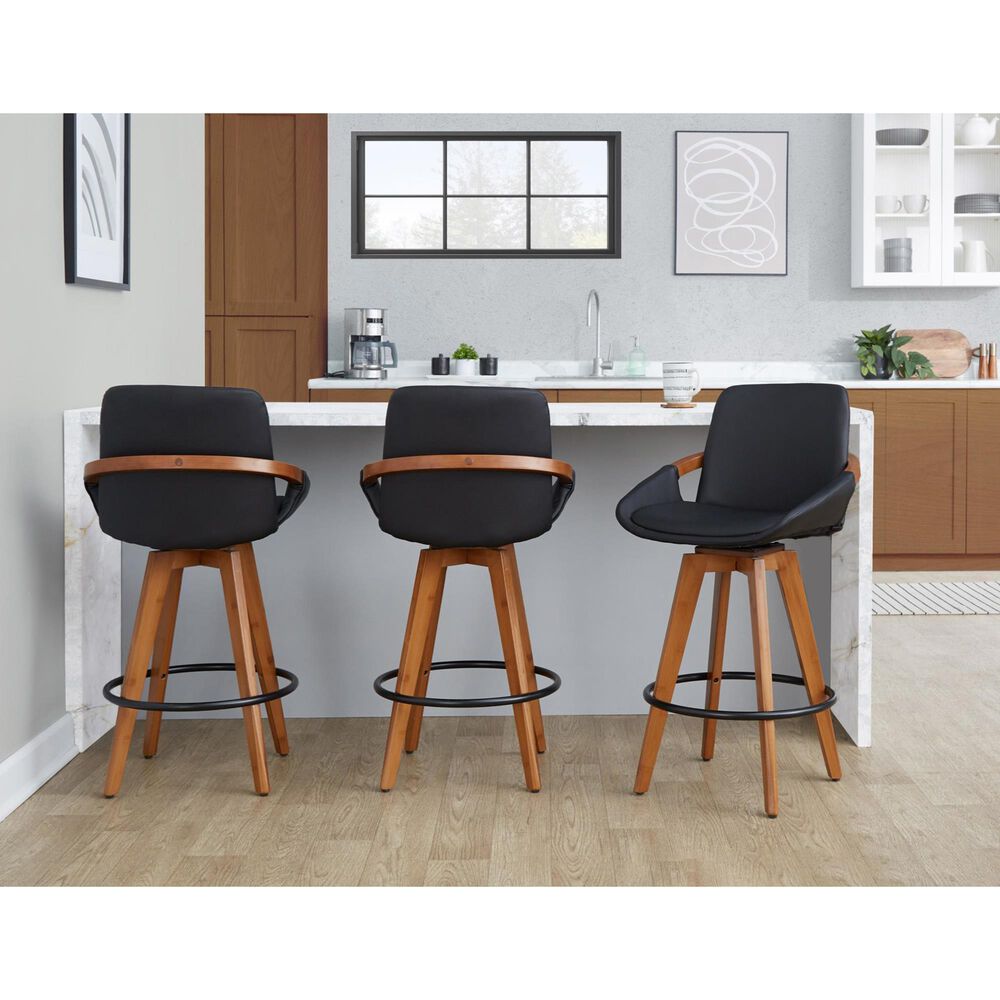 Lumisource Cosmo Swivel Counter Stool in Walnut and Black, , large
