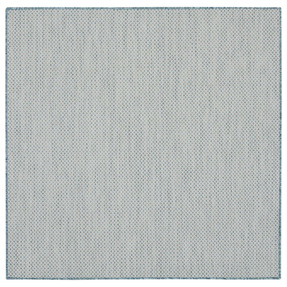 Nourison Courtyard Ivory and Aqua 4" Square Indoor/Outdoor Area Rug, , large