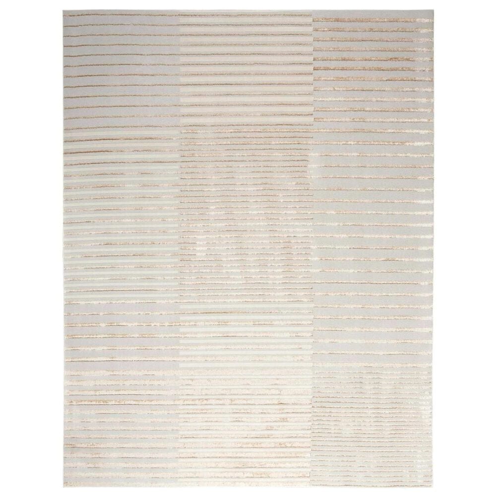 Nourison Brushstrokes 9" x 12" Beige and Silver Area Rug, , large