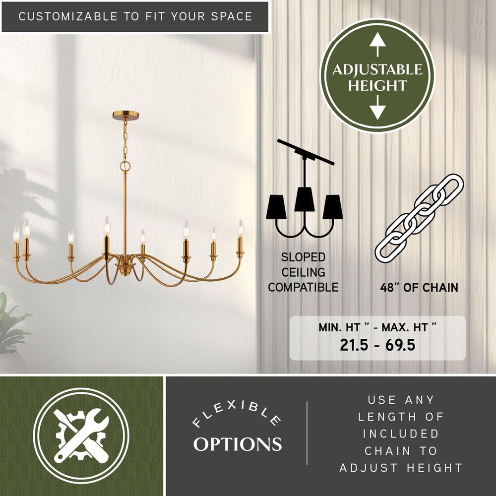 Vaxcel Annabelle 8-Light Chandelier in Muted Brass, , large