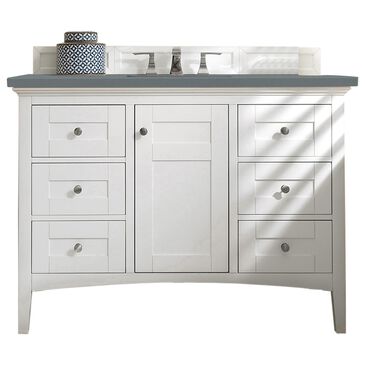 James Martin Vanities Palisades 48" Single Bathroom Vanity in Bright White with 3 cm Charcoal Soapstone Quartz Top and Rectangular Sink, , large