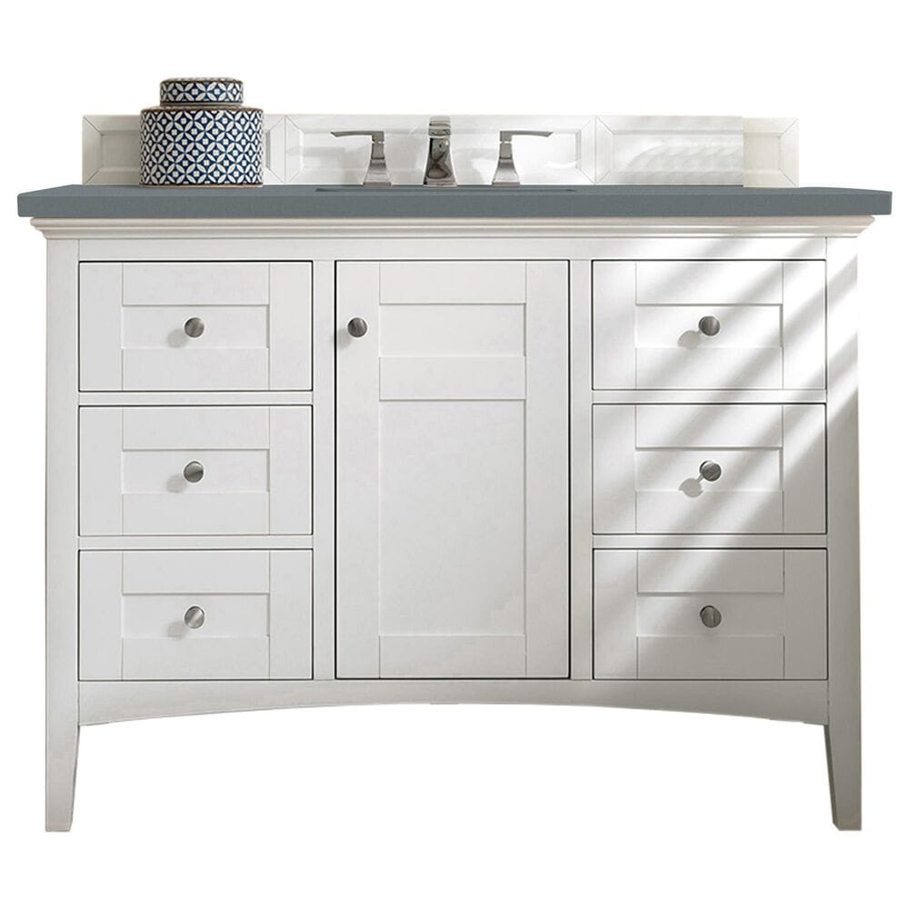 James Martin Vanities Palisades 48" Single Bathroom Vanity in Bright White with 3 cm Charcoal Soapstone Quartz Top and Rectangular Sink, , large