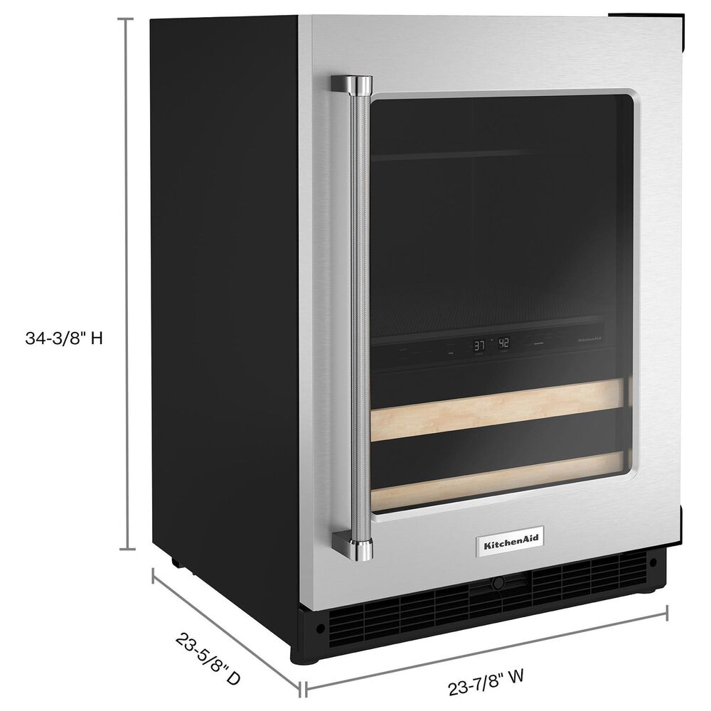 KitchenAid 24&quot; Beverage Center with Right Hinge, Wood-Front Racks in Black and Stainless Steel, , large
