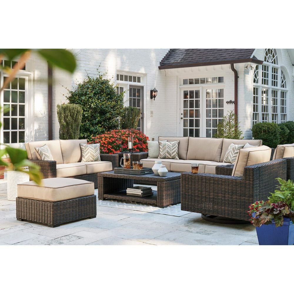 Ashley Coastline Bay Stationary Patio Sofa in Brown, , large