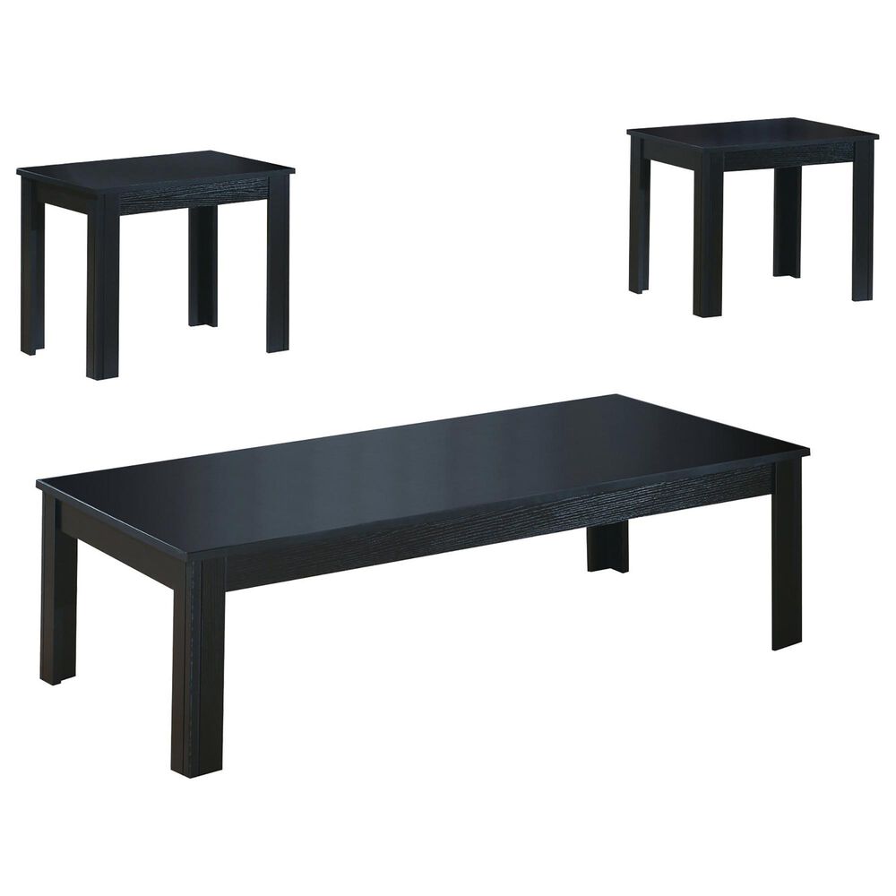 Monarch Specialties Coffee Table with 2-end tables in Black with Wood-look Finish, , large