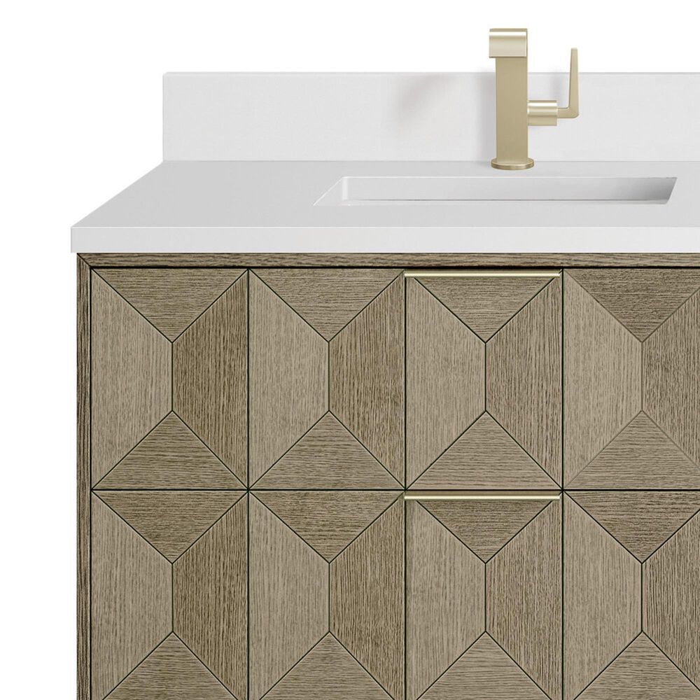 James Martin Vanities Emmeline 72" Double Bathroom Vanity in Pebble Oak with Single Hole 3 cm White Zeus Quartz Top and Rectangular Sinks, , large