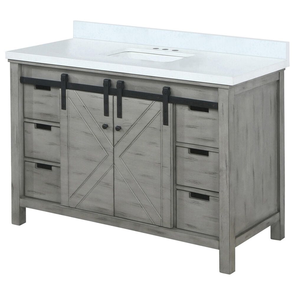 Lexora Home Marsyas 48&quot; Single Bathroom Vanity in Ash Grey with White Quartz Top and Rectangular Sink, , large