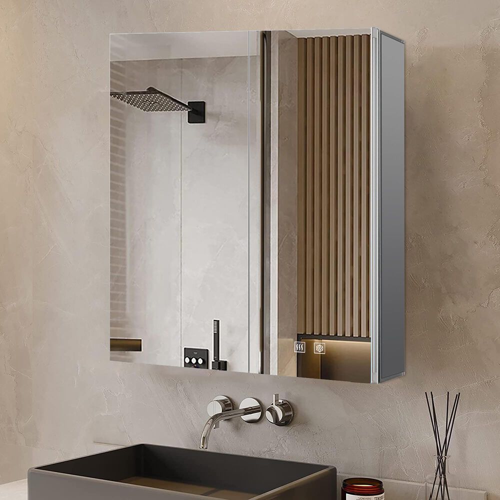 Lexora Home Corsica 30" x 36" LED Mirror Medicine Cabinet with Defogger in Aluminium, , large