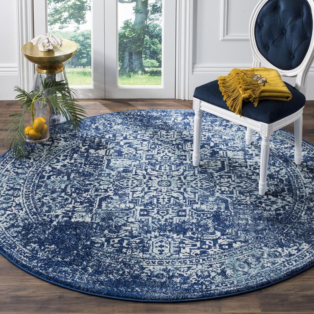 Safavieh Evoke EVK256A-5R 5&#39;1&quot; Round Navy/Ivory Area Rug, , large