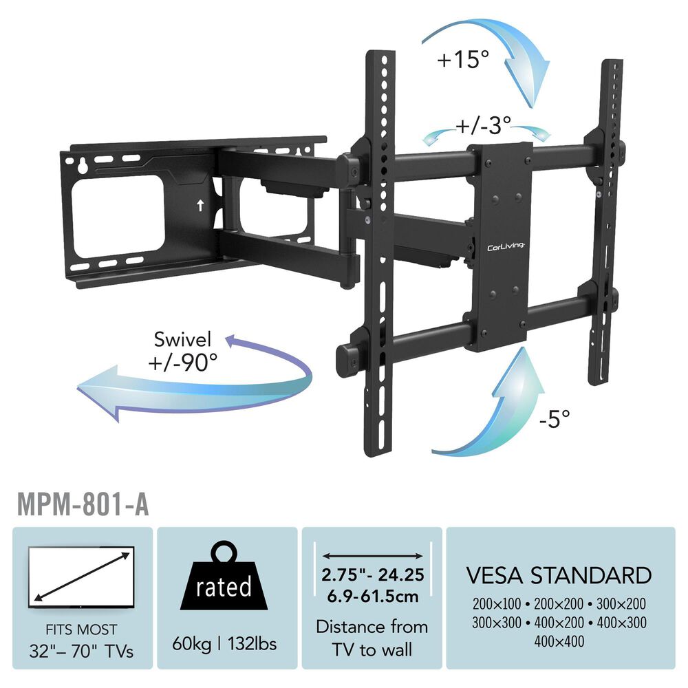 CorLiving 19&quot; x 24&quot; Full-Motion H-Frame TV Wall Mount in Black, , large