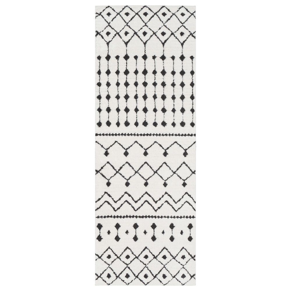 Surya Moroccan Shag 2"7" x 7"3" Black and White Runner, , large
