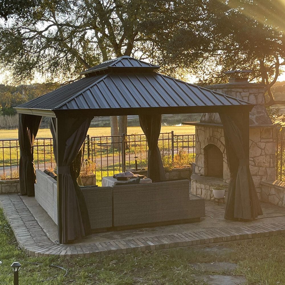 HOMLUX 12-ft x 10-ft Permanent Hardtop Gazebo Gray Gazebo with Hardtop Roof (Screen Included), , large