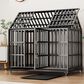 HOMLUX 52" Heavy Duty Dog Cage Pet Crate with Roof and Window on Roof in Black, , large