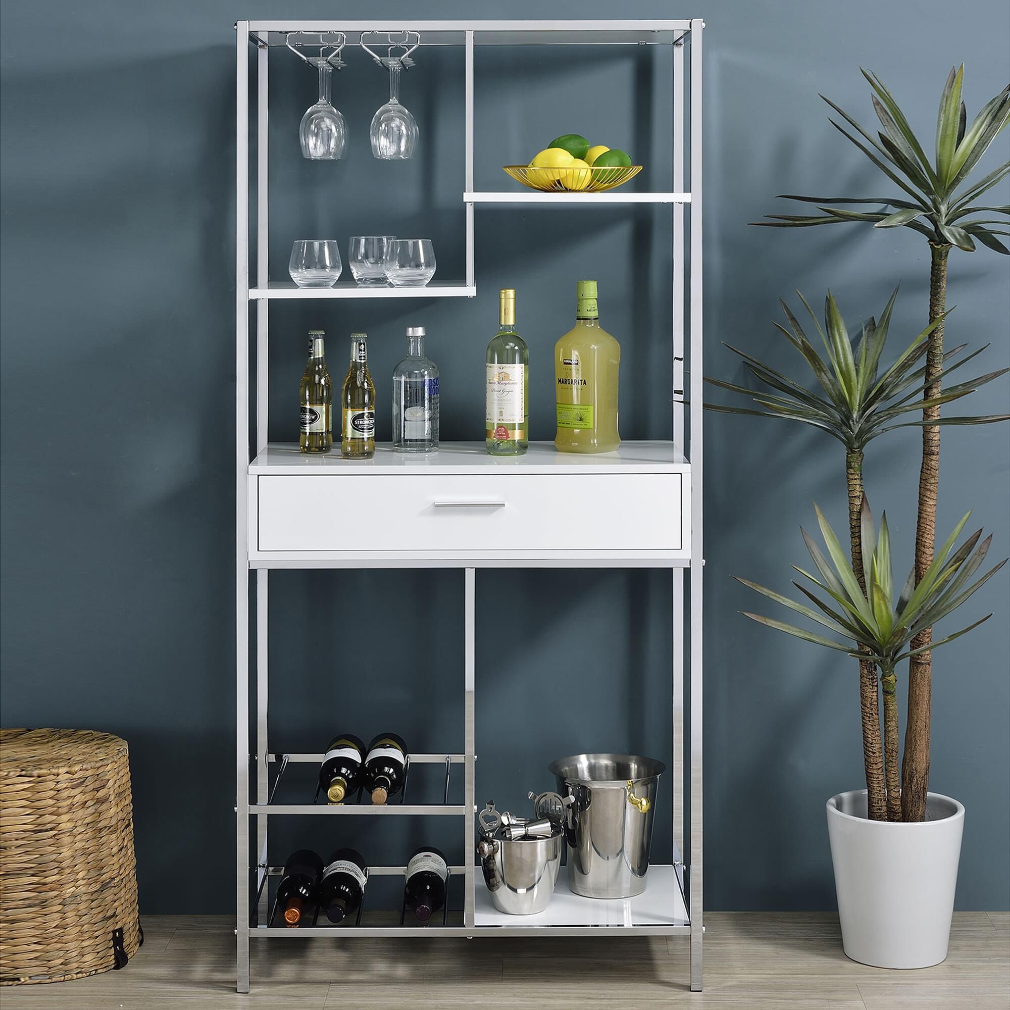 Pacific Landing Figueroa Wine Cabinet in White and Silver NFM