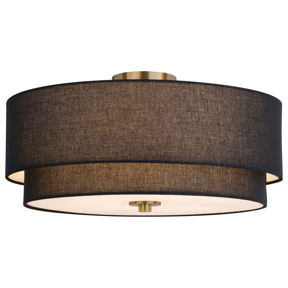 Vaxcel Burnaby 4-Light Semi-Flush Mount with Black Linen Shade in Matte Brass, , large