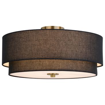 Vaxcel Burnaby 4-Light Semi-Flush Mount with Black Linen Shade in Matte Brass, , large