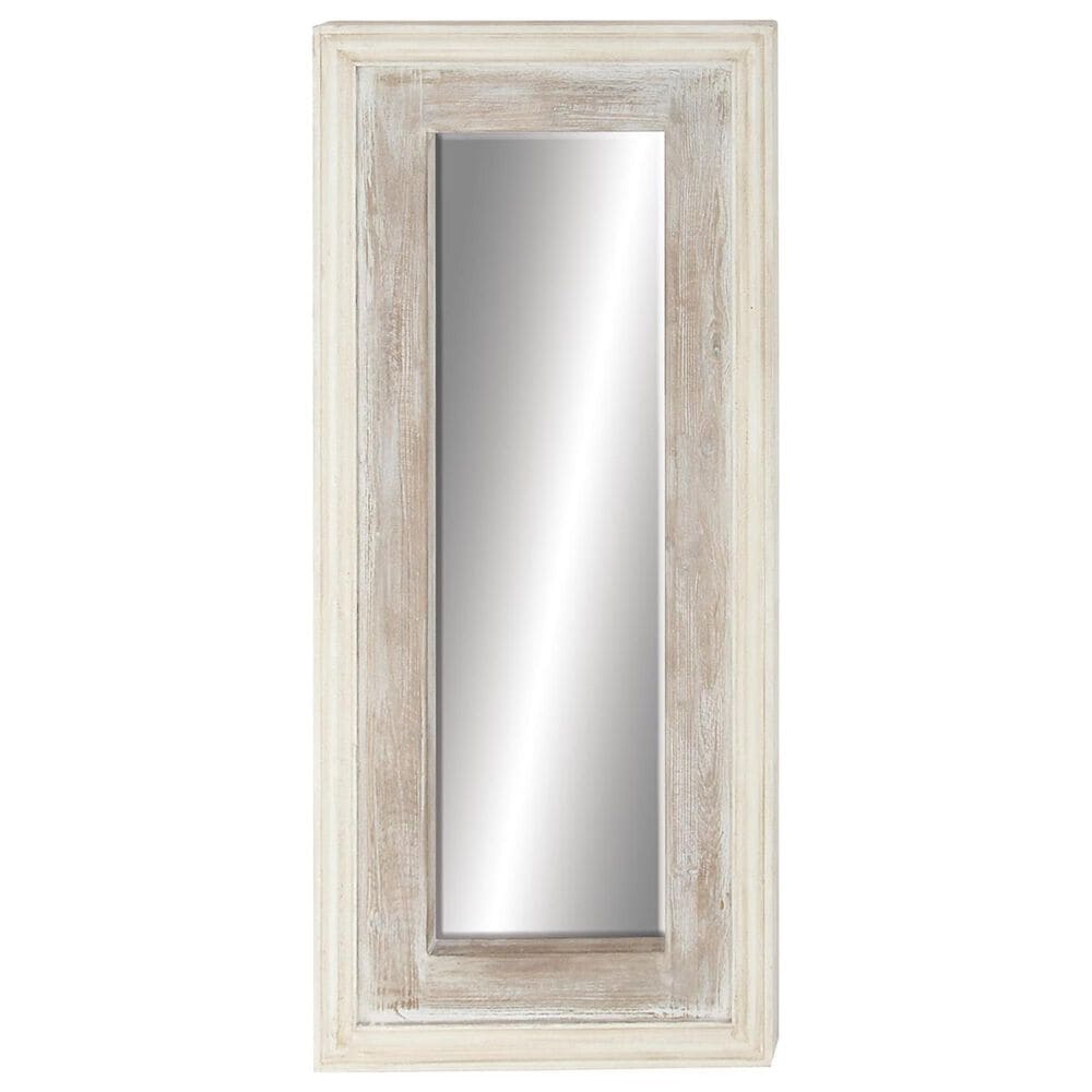 Maple and Jade 59" x 26" Wood Wall Mirror in Distressed White, Gray and Brown, , large