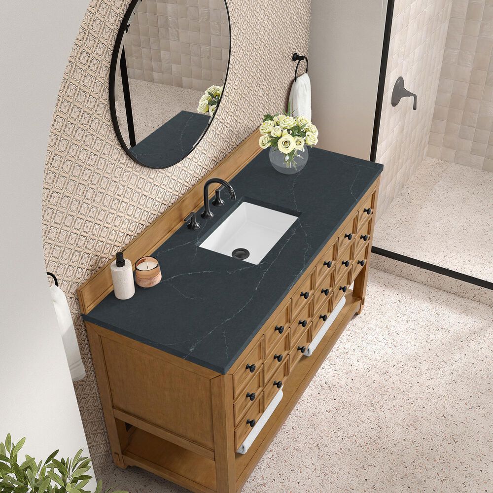 James Martin Malibu 60&quot; Single Bathroom Vanity in Amber Birch with 3 cm Charcoal Soapstone Quartz Top and Rectangular Sink, , large