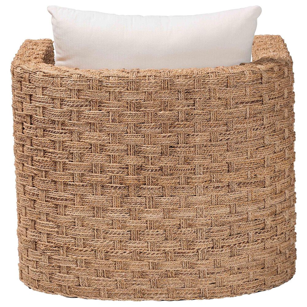 Baxton Studio Rhinos Seagrass Tuxedo Arm Chair in White, , large