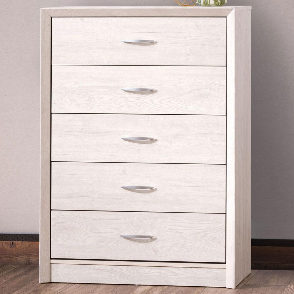 CorLiving Newport 5 Drawer Tall Dresser in White Washed Oak, , large