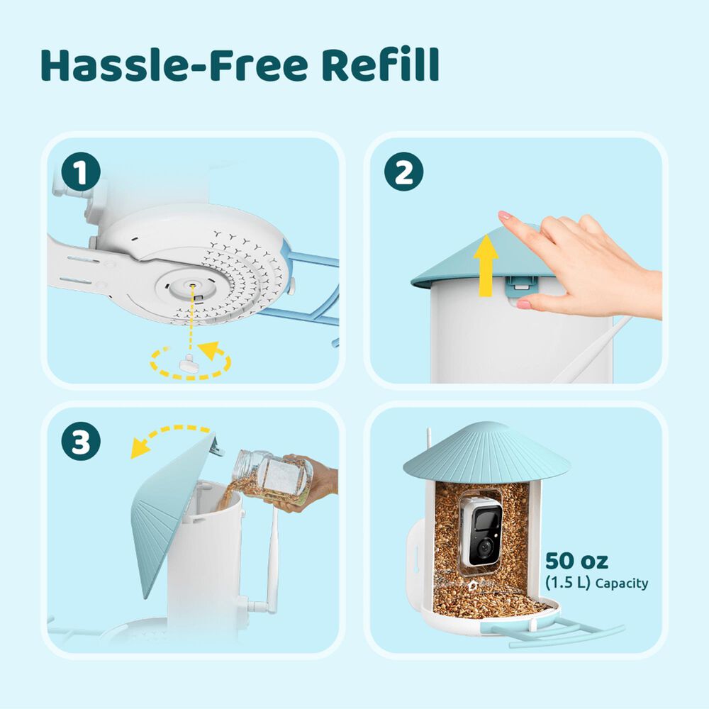 Birdfy Bird Feeder with Smart Camera and Solar Panel in Blue and White, , large