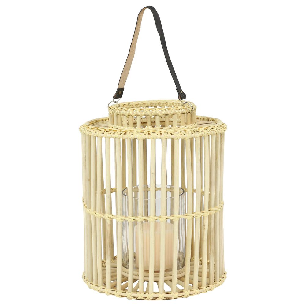 Maple and Jade 14" x 18" Coastal Rattan Lantern Light in Brown, , large