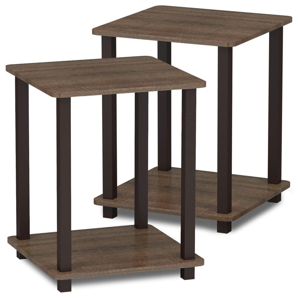HOMLUX 2-Tier End Table in Walnut and Brown (Set of 2), , large