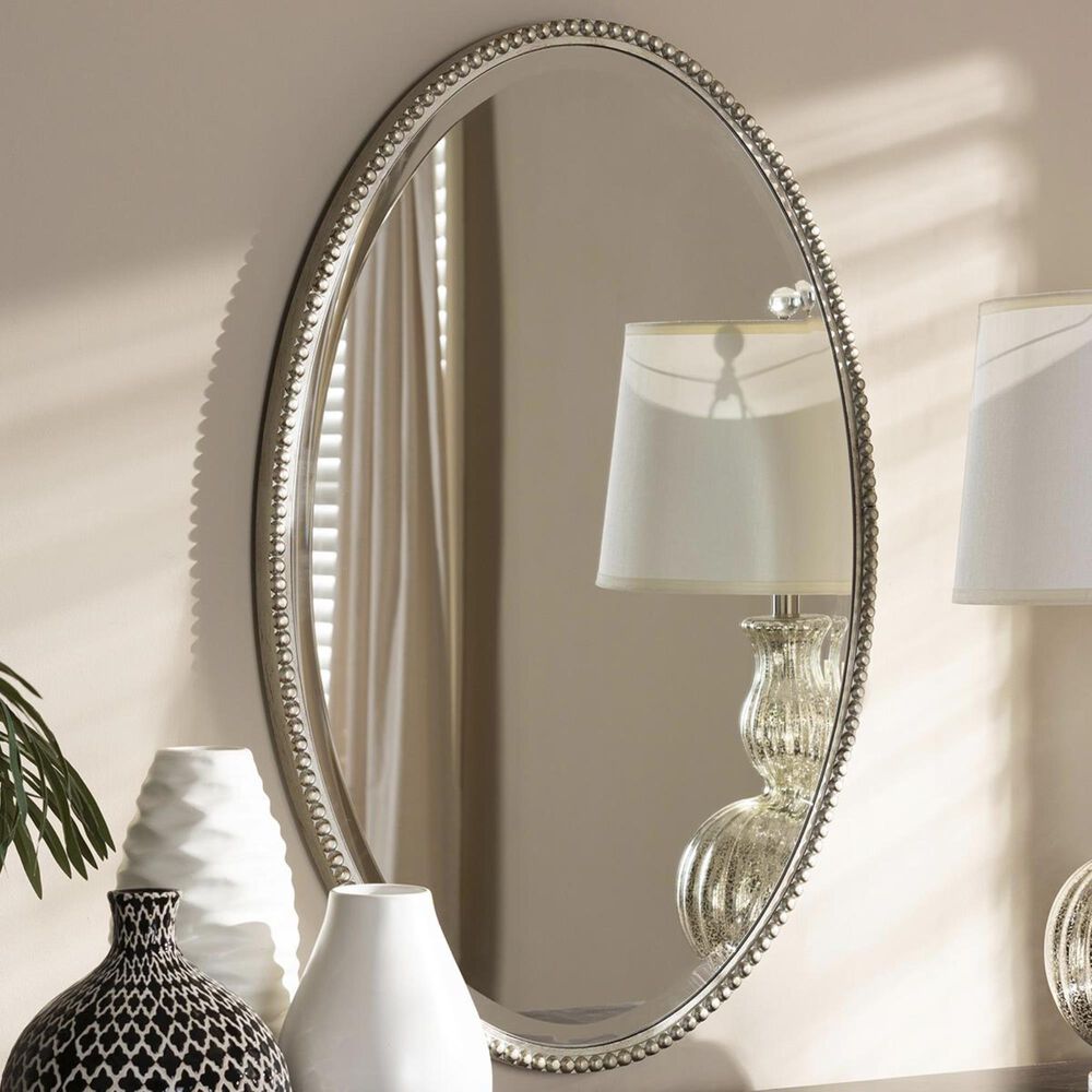 Baxton Studio Graca Accent Wall Mirror in Antique Silver, , large