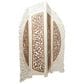 Maple and Jade 4-Panel Partition Room Divider Screen with Carved Designs in Brown and White, , large