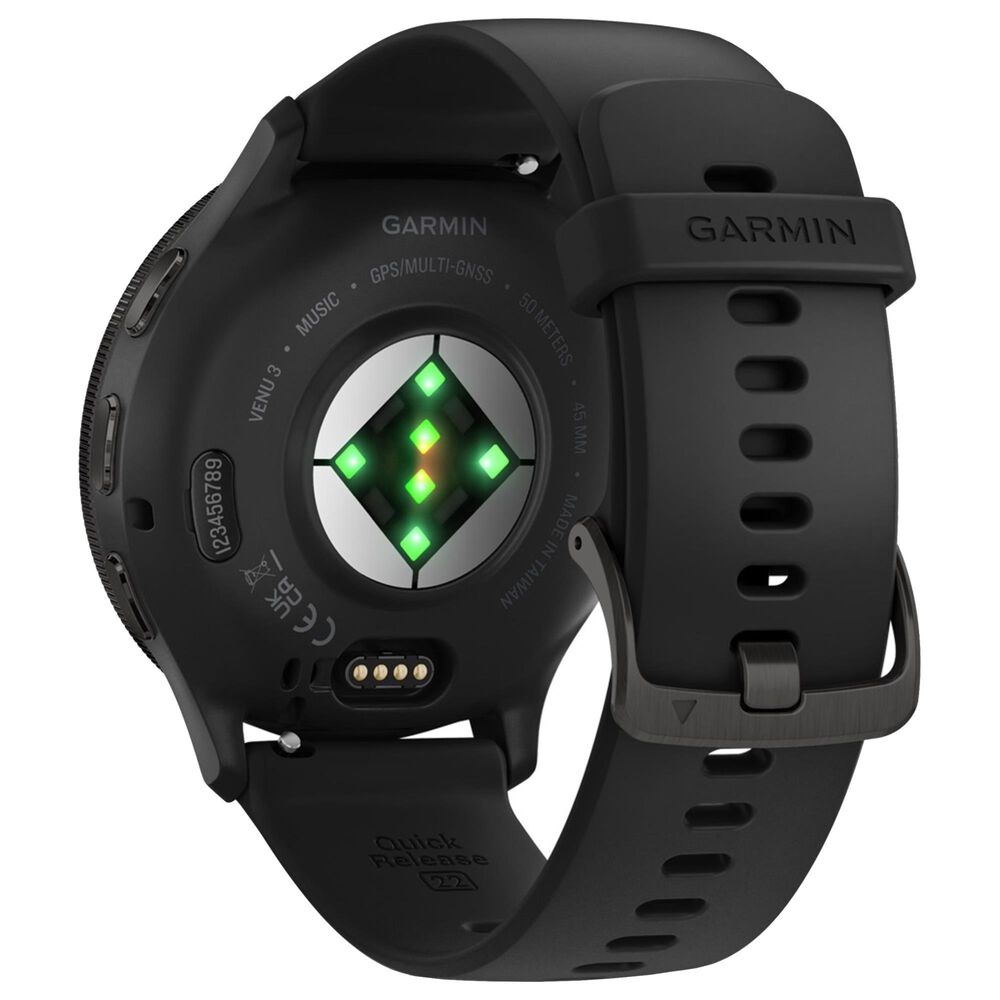 Garmin Venu 3 45mm Watch Slate Stainless Bezel Steel Black Case and Black Silicone Band, , large