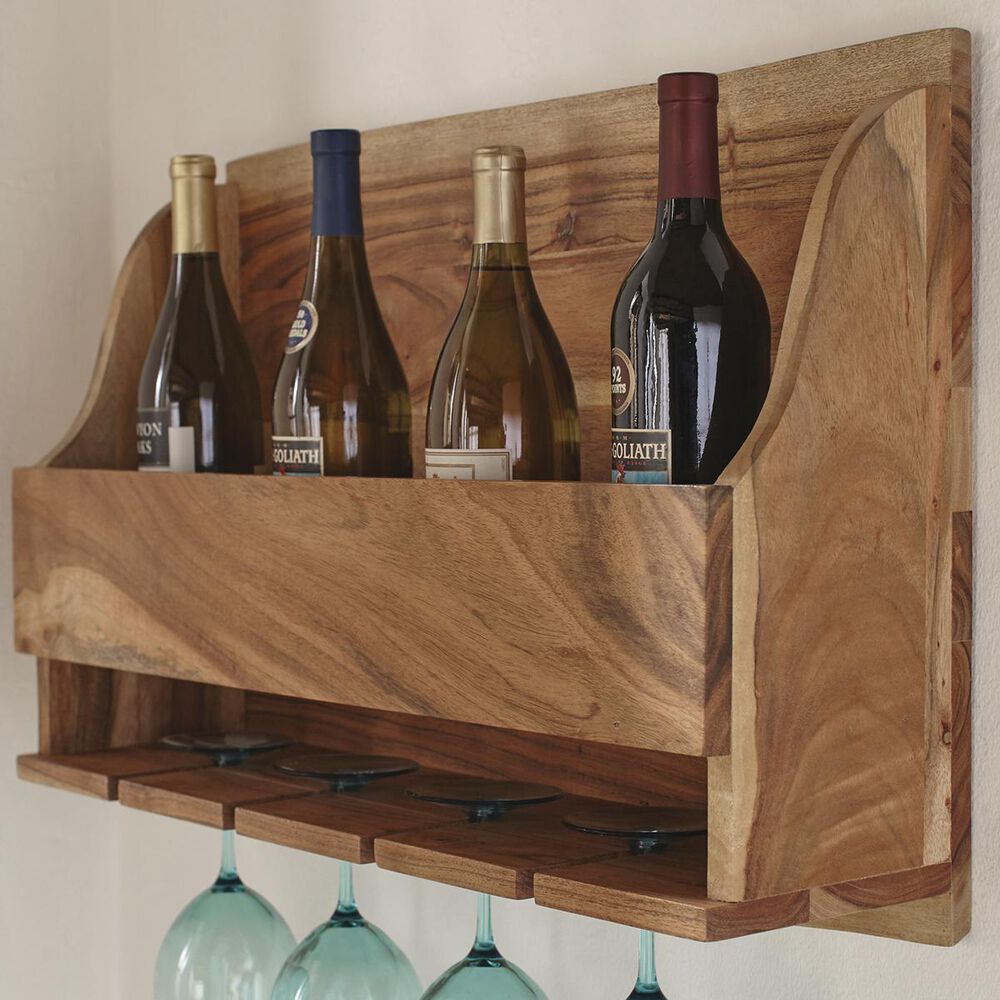 Bolton Furniture Alpine Wall Mounted Wine Rack with Metal in Natural, , large