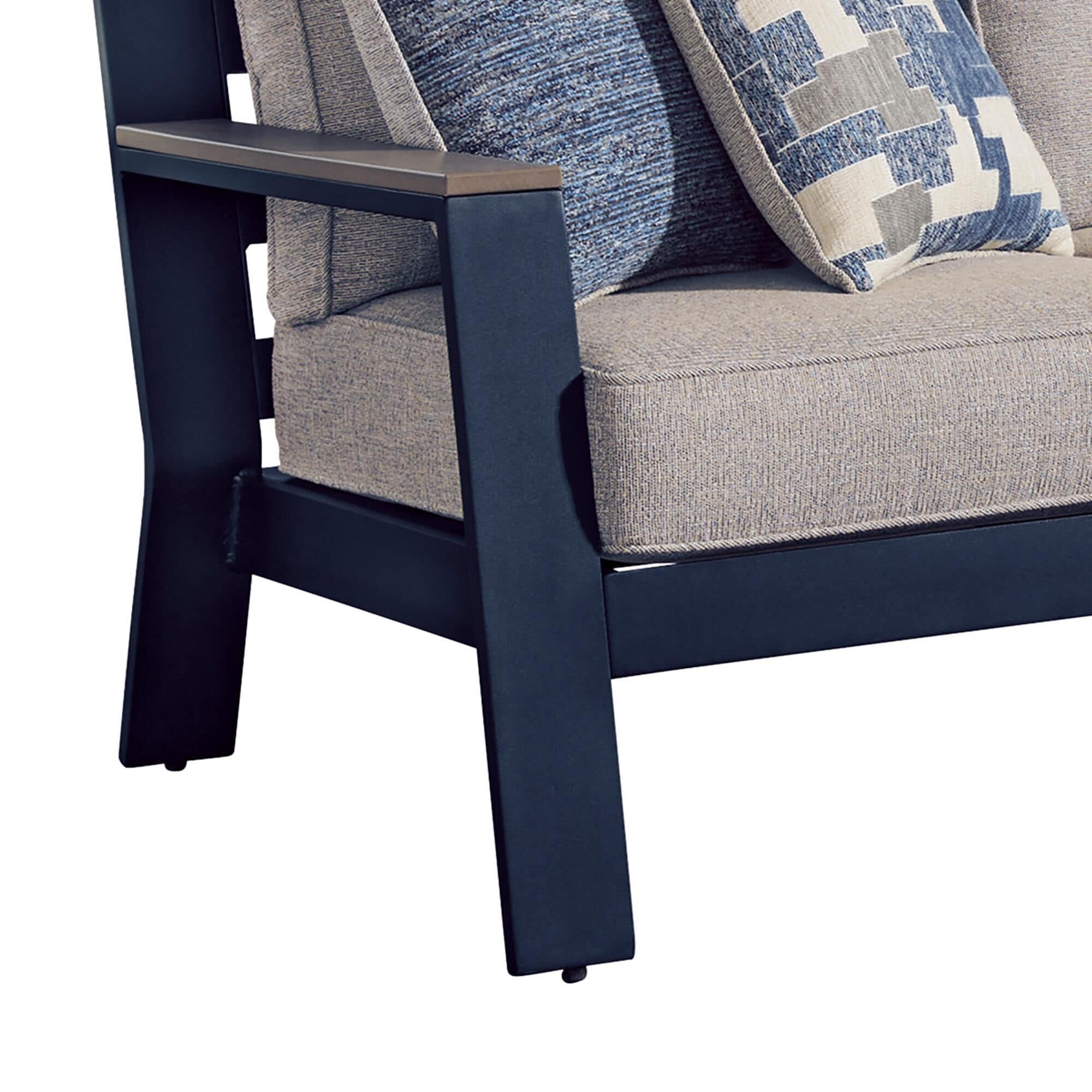 すず 様 symphony navy Ashley East Beach Stationary Sofa with Beige Cushions in Navy Blue