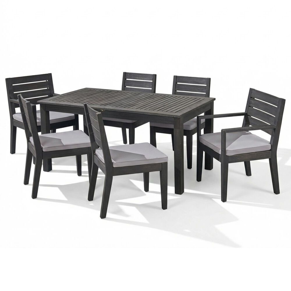 Hearth and Haven 7-Piece Outdoor Expandable Dining Set with Light Grey Cushions in Dark Grey, , large