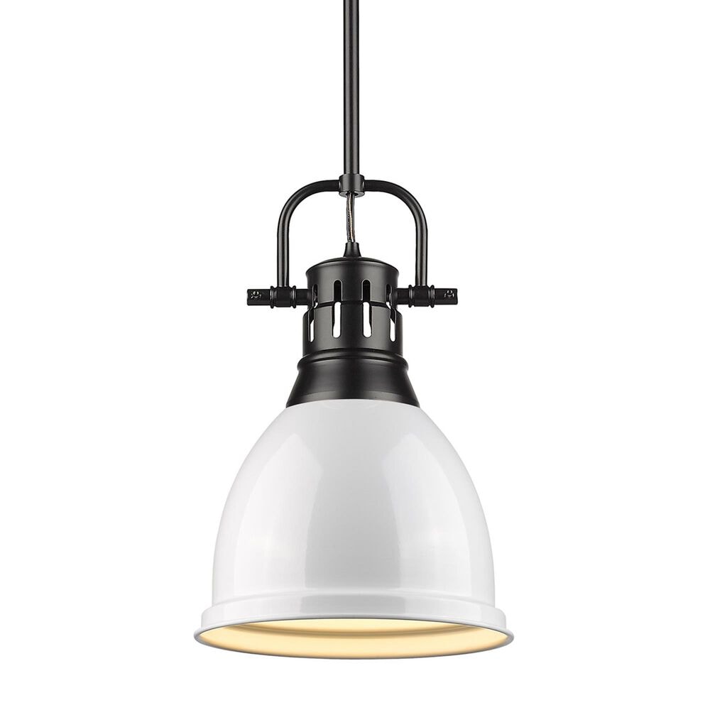 Golden Lighting Duncan Small Pendant in White with Rod in Matte Black, , large