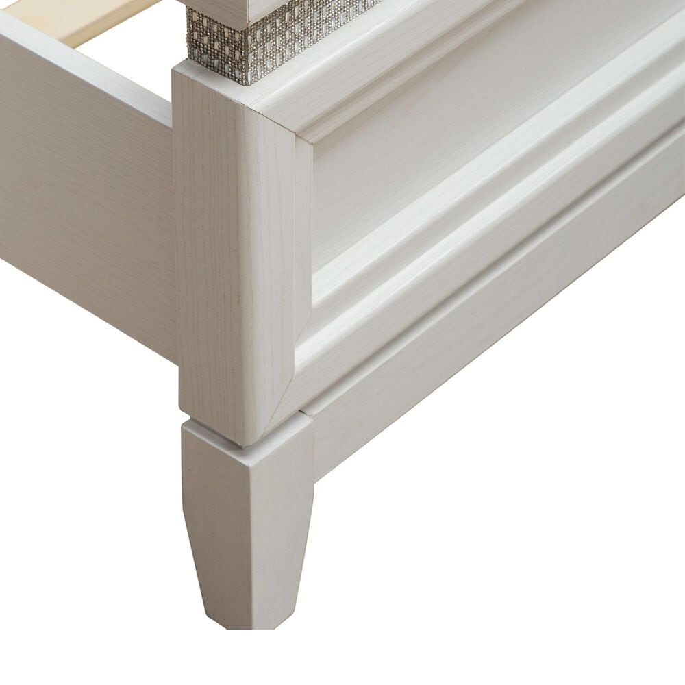 Belle Furnishings Reflections Queen Panel Bed with Gray Upholstered in Pearl White and Rhinestone, , large