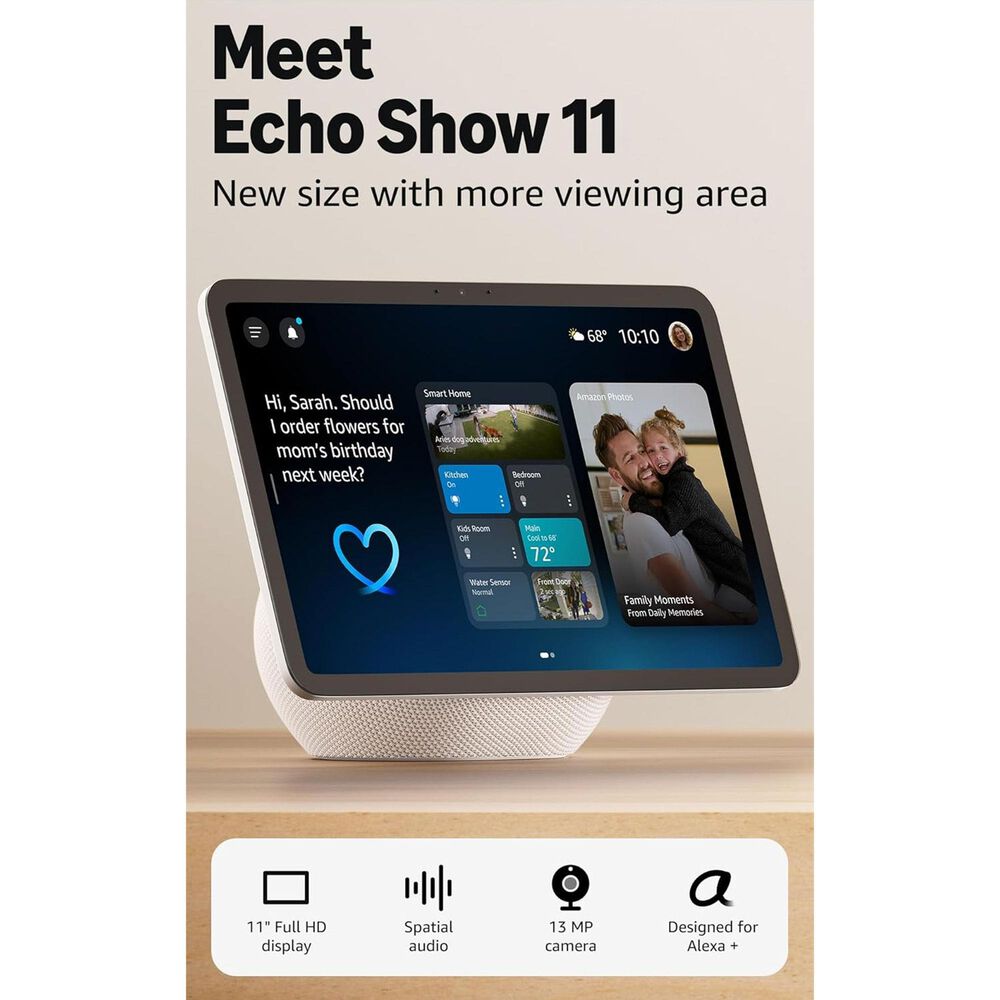 Amazon Echo Show 11 Smart Display with Spatial Audio in Glacier White, , large