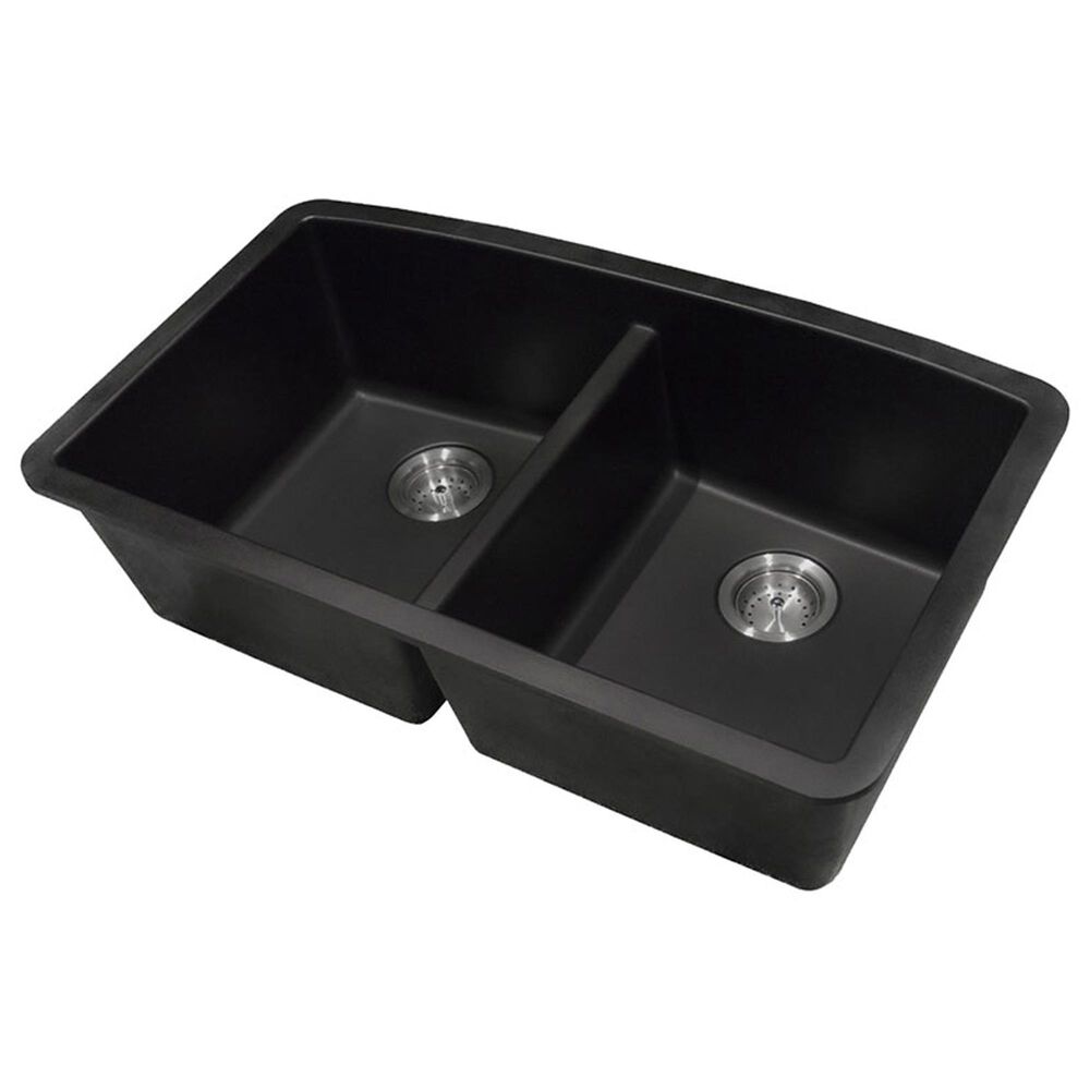 MS International 32.5" 50/50 Undermount Double Bowl Kitchen Sink in Matte Black, , large