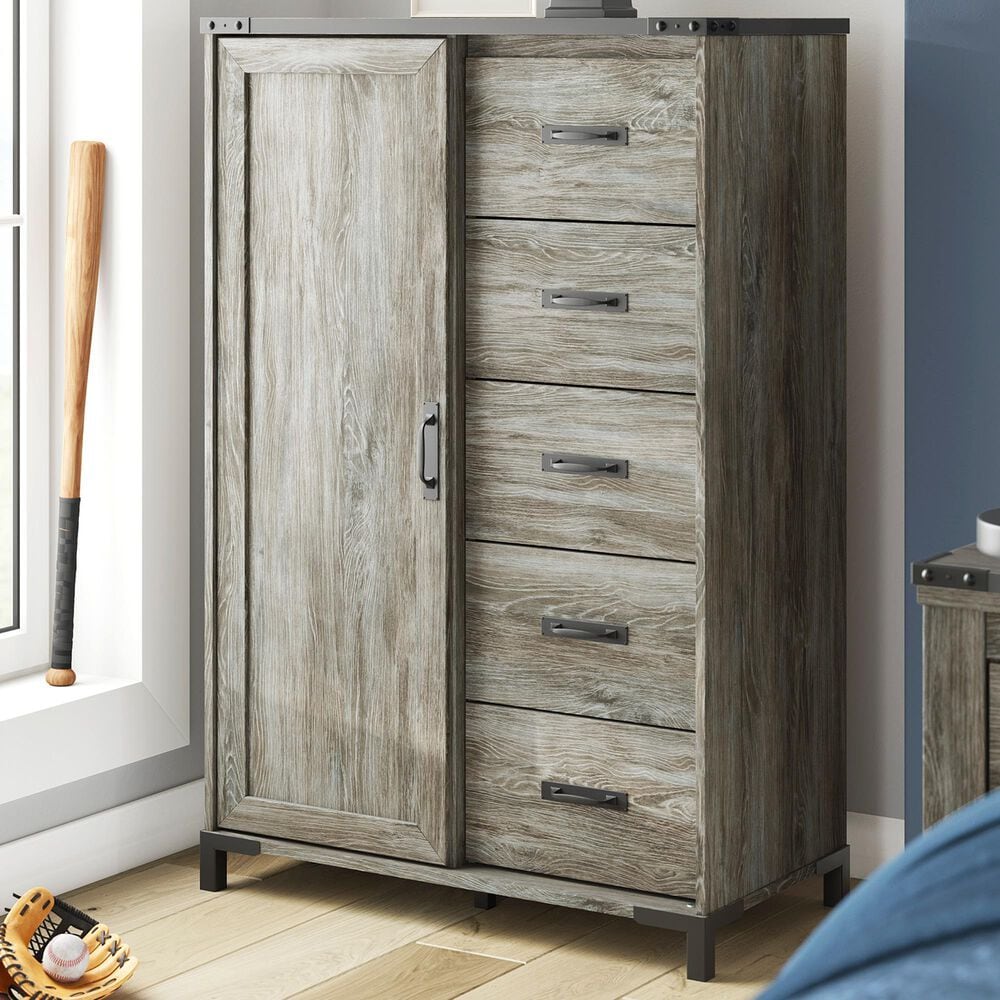 Ashley Frandern 5-Drawer Dressing Chest in Rustic Warm Gray, , large
