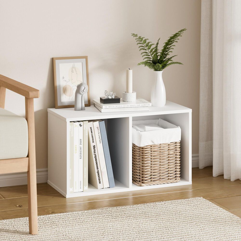 HOMLUX 2-Tier Open Shelf Bookcase in White, , large