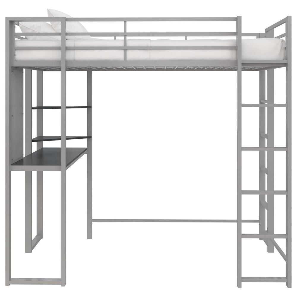 DHP Abode Full Metal Loft Bed with Desk in Silver, , large