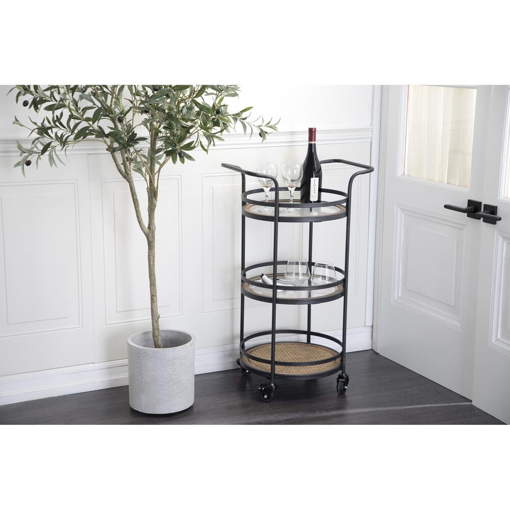 Maple and Jade 35&quot; Bar Cart in Matte Black, Natural Brown and Clear, , large