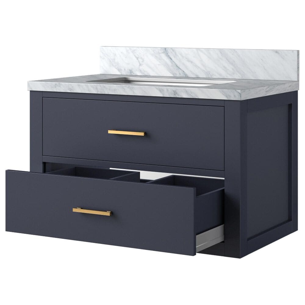 Lexora Home Castor 30&quot; Single Bathroom Vanity in Blue with 2 cm White Carrara Marble Top and Rectangular Sink, , large