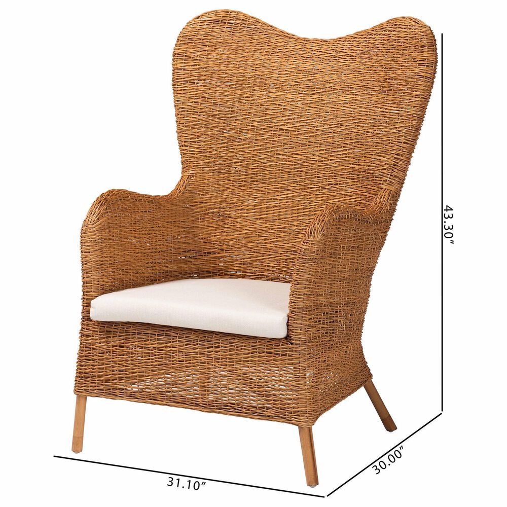 Baxton Studio Terra Arm Chair with Light Honey Rattan in White, , large