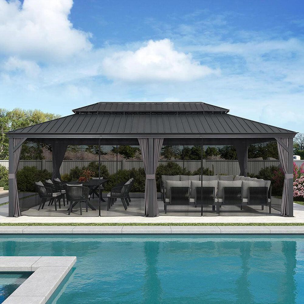 HOMLUX 24-ft x 14-ft Aluminum Pavilion Gazebo Gray Gazebo with Hardtop Roof (Screen Included), , large