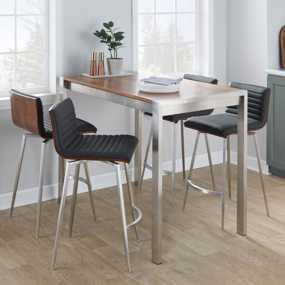 Lumisource Mason Swivel Counter Stool with Black Cushion in Stainless Steel and Walnut &#40;Set of 2&#41;, , large