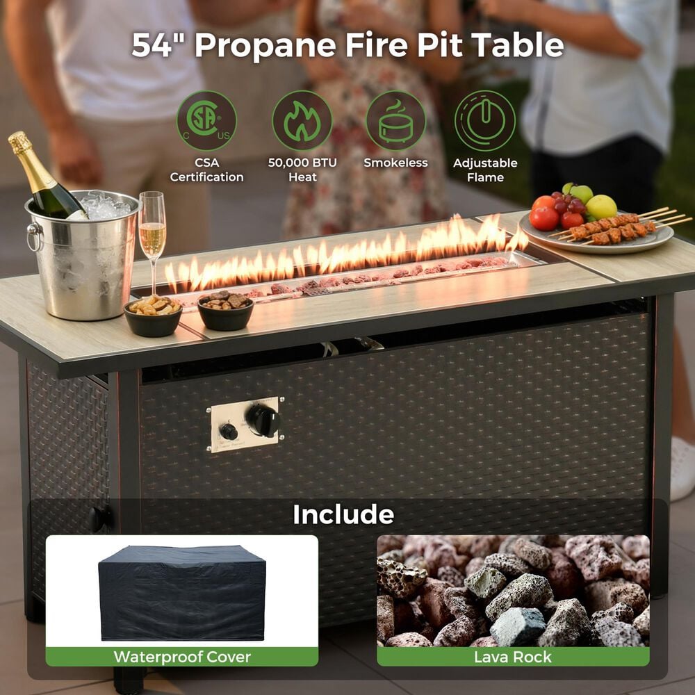 HOMLUX 54" Outdoor Propane Fire Pit Table in Black, , large