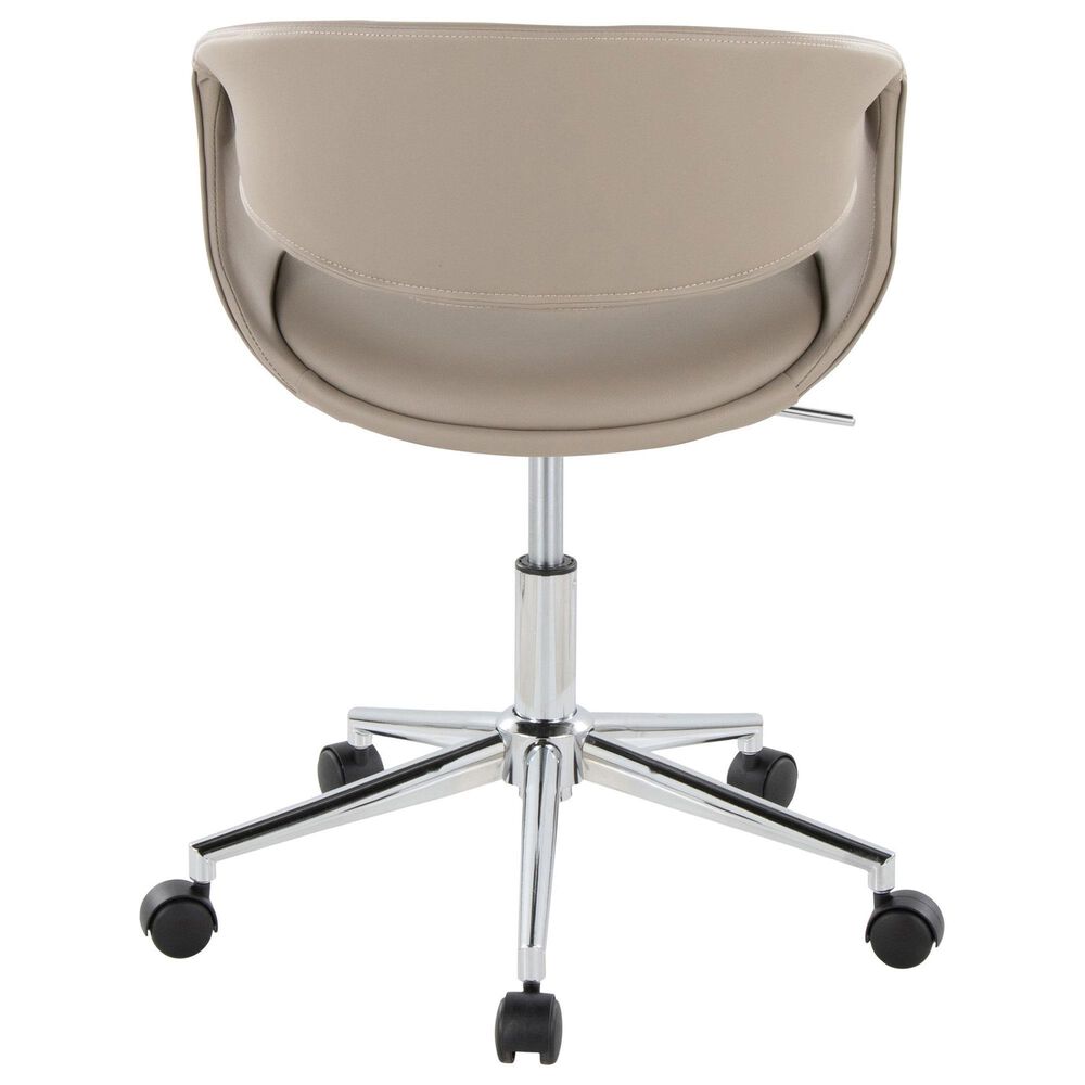 LumiSource Curvo Swivel Task Chair with Light Grey Faux Leather Cushion in Chrome, , large