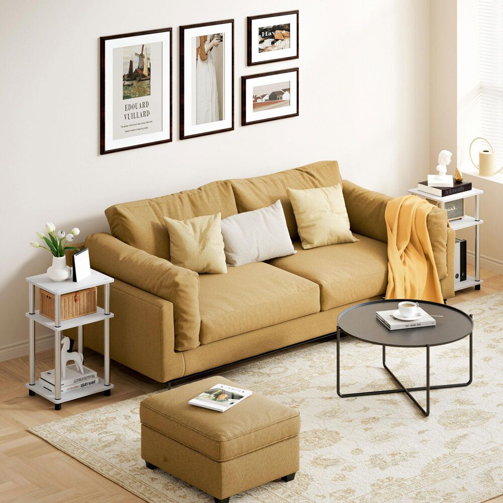 HOMLUX 3-Tier Turn-N-Tube End Table in White Oak and Chrome (Set of 2), , large