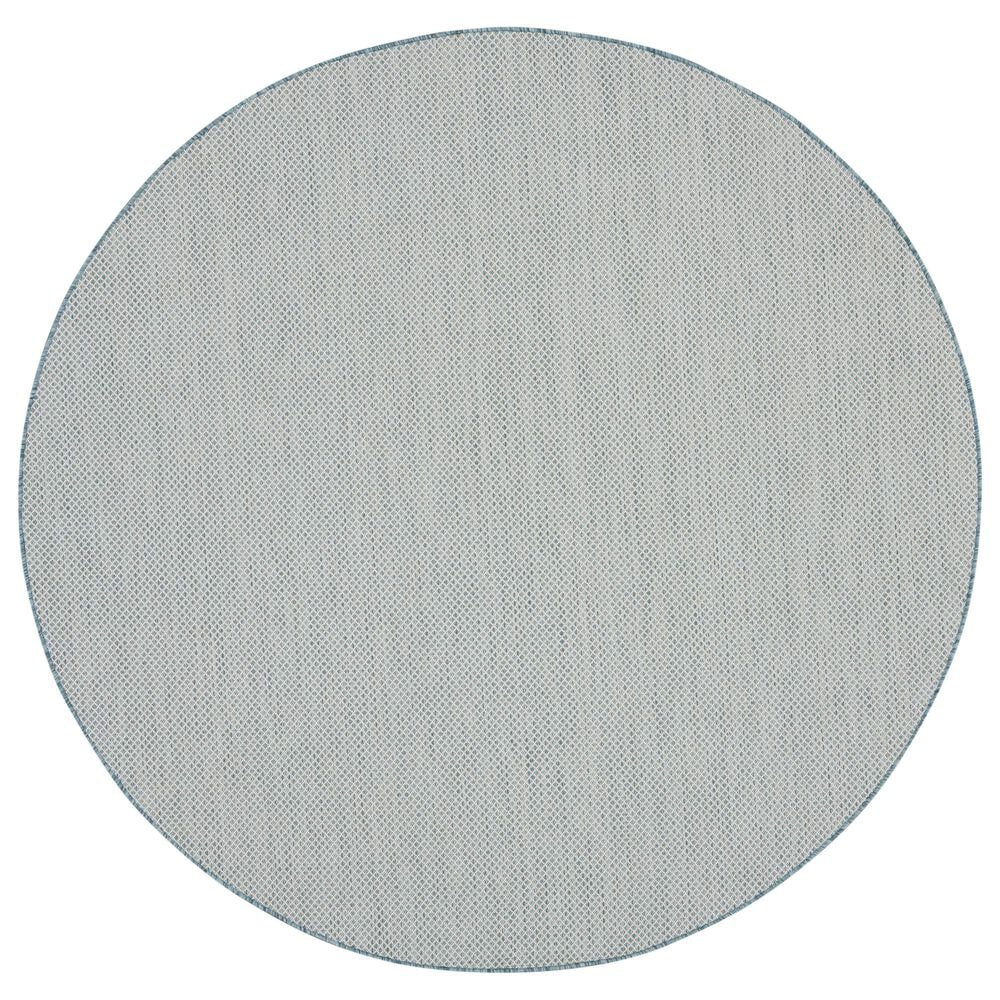 Nourison Courtyard Ivory and Aqua 6" Round Indoor/Outdoor Area Rug, , large
