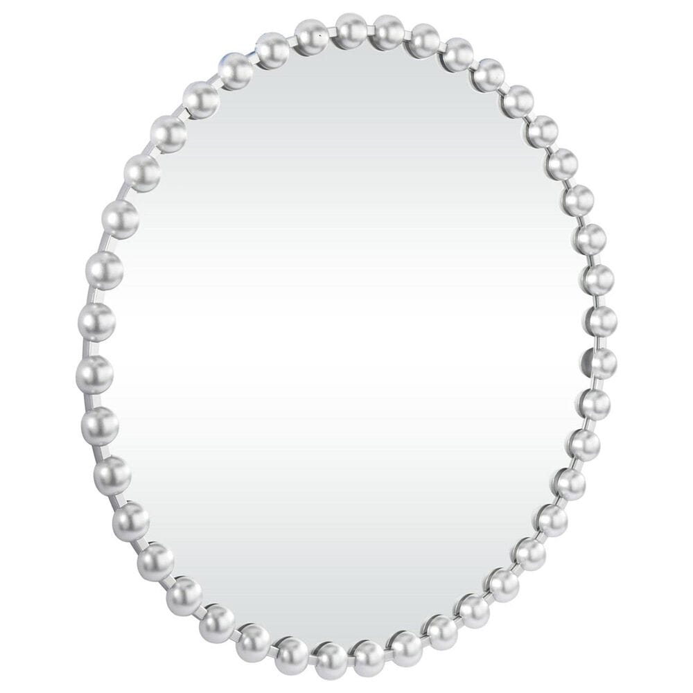 Maple and Jade 36&quot; Round Metal Wall Mirror with Beaded Detailing in Satin Silver, , large